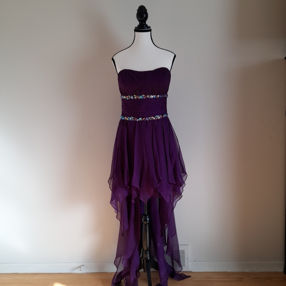 La Femme Purple High Low Grad/Prom Dress